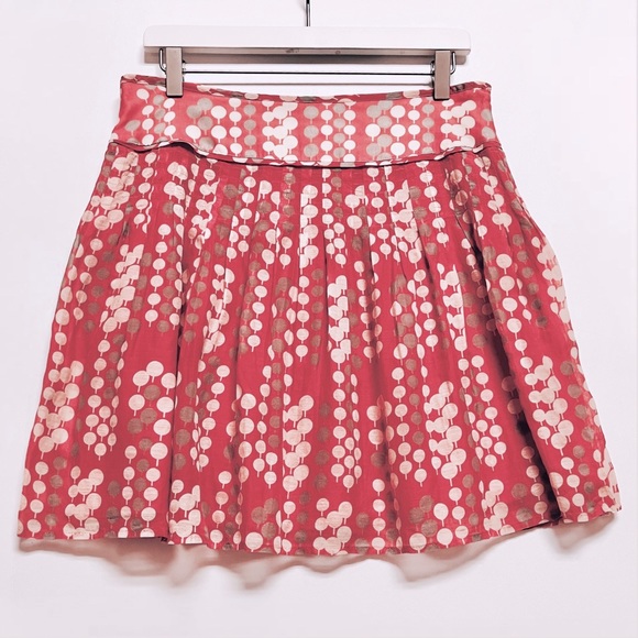 Fossil Silk Cotton Pleated Polka Dot Print A-Line Skirt Pink-Coral Size 4 - Picture 1 of 8